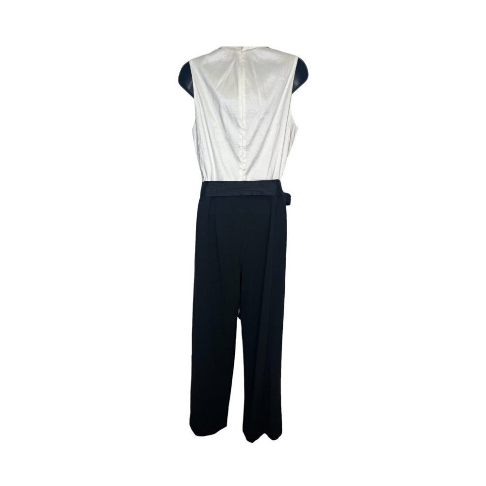 NWT MARINA Black/Beige Sleeveless Jumpsuit Size 8 Cocktail Black Waist Tie - Picture 5 of 10